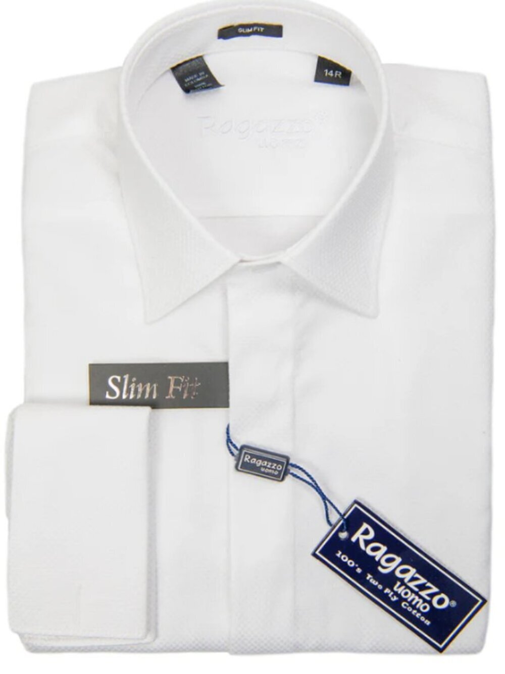 Ragazzo 29820 Boy's Dress Shirt - French Cuff - Slim Fit - Box Weave - White
